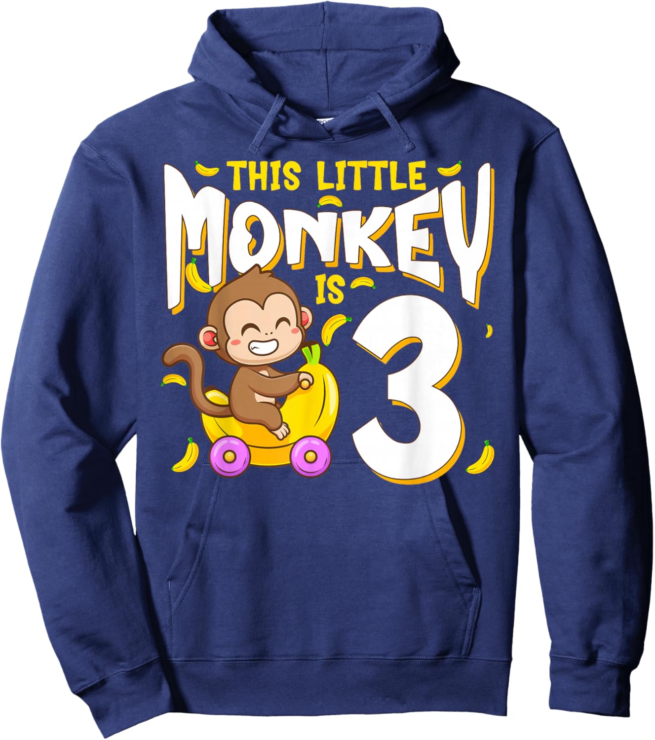 This Little Monkey is 3 Kids Toddler 3rd Birthday Party Hoodie - Hoodie | Navy