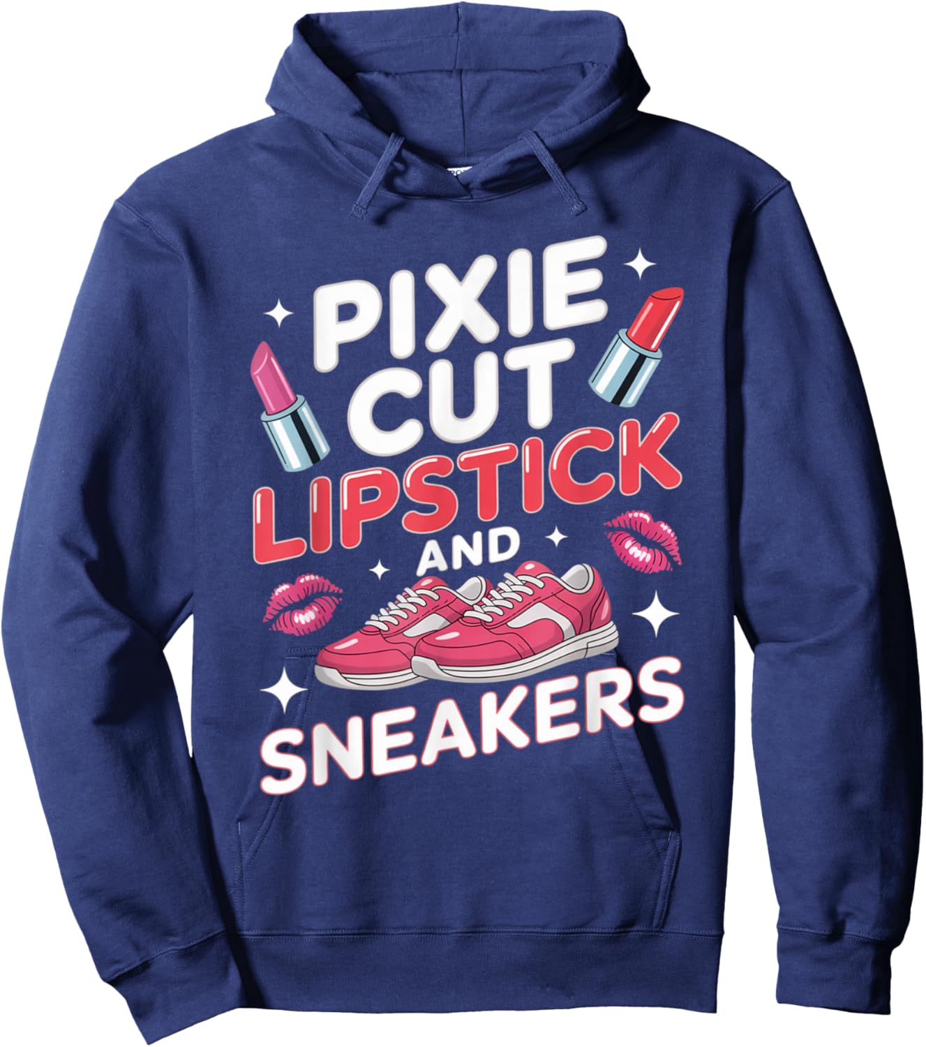 Pixie Cut Lipstick and Sneakers Short Hair Style Hoodie - Hoodie | Navy