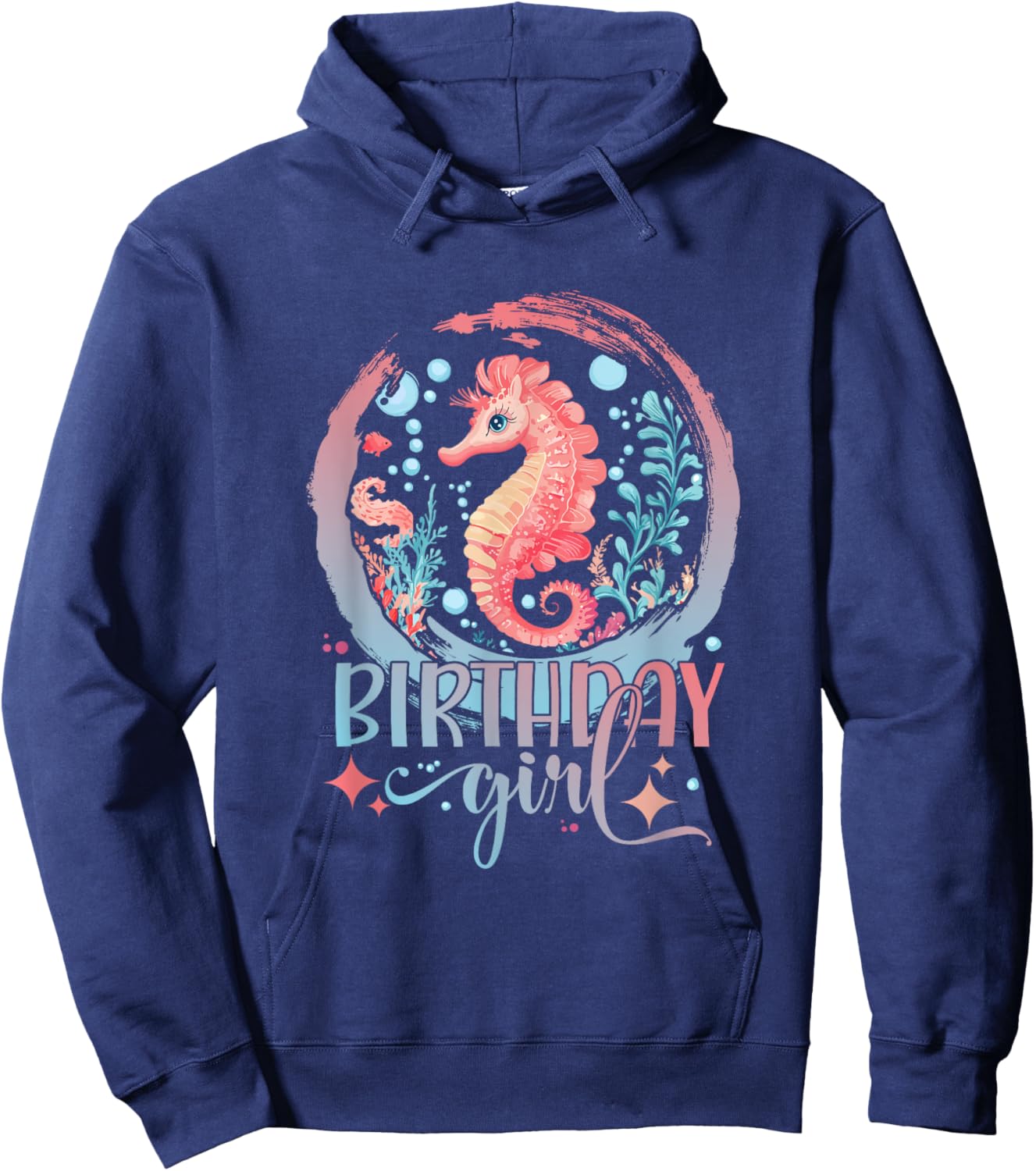 Birthday Girl Seahorse Women Cute Sea Horse Birthday Girl Hoodie - Hoodie | Navy