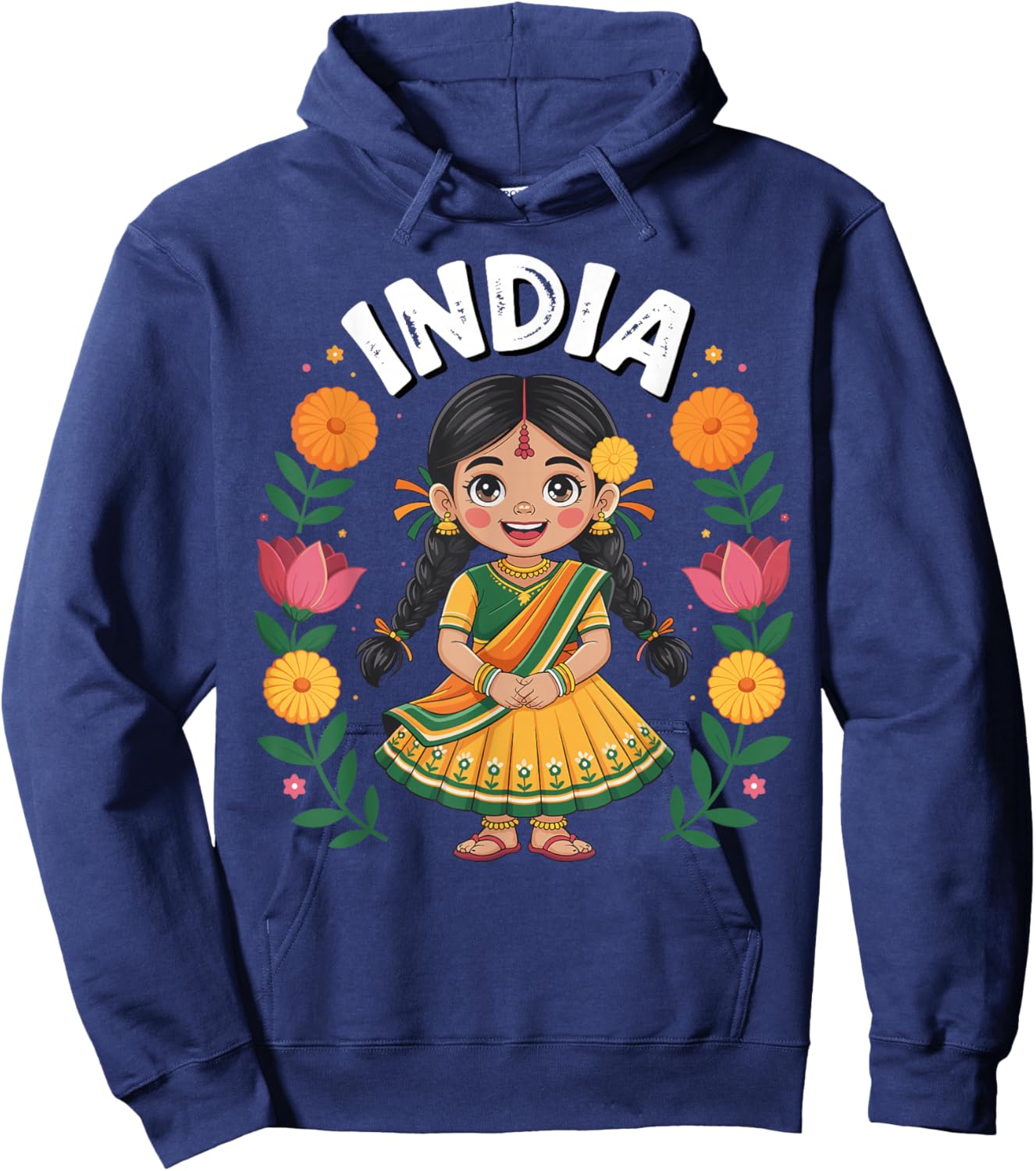 India Flag Culture Pride Cute Indian Girl for Kids Hoodie - Hoodie | Navy
