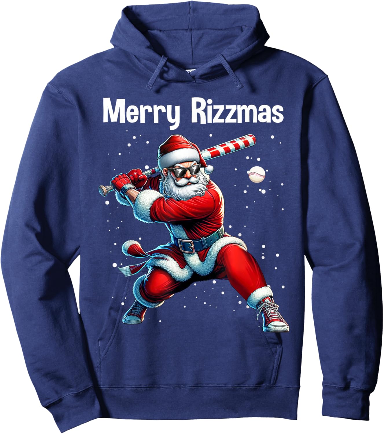 Merry Rizzmas Christmas Rizz Santa Claus Baseball Funny Hoodie - Hoodie | Navy