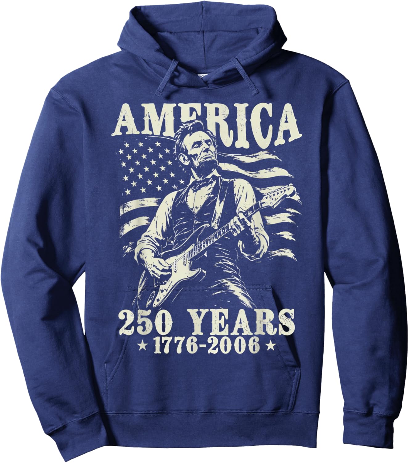 Abraham Lincoln Playing Guitar 4th July 250th Anniversary Hoodie - Hoodie | Navy
