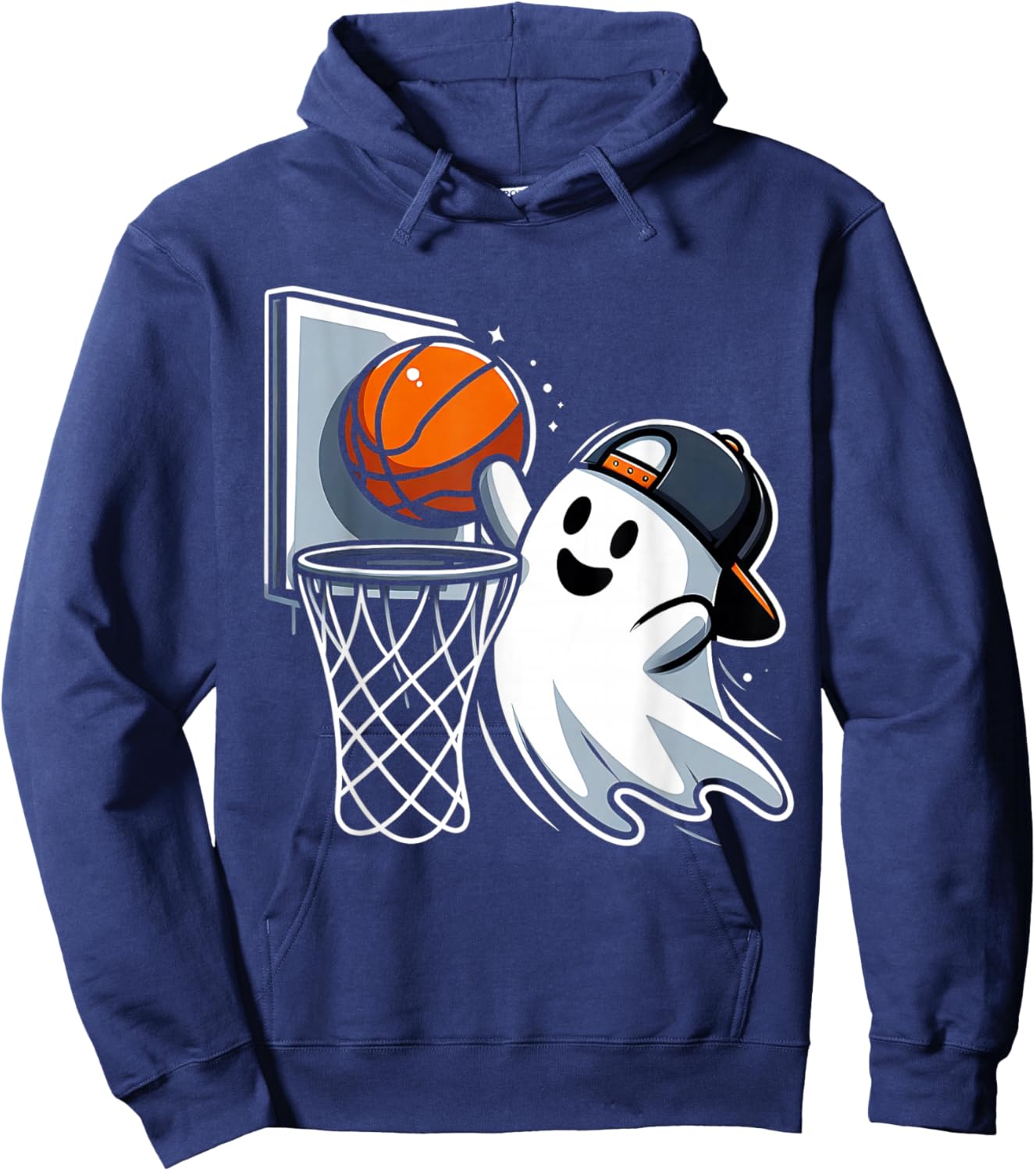 Ghost Basketball Dunk Ghost Playing Basketball Halloween Hoodie - Hoodie | Navy