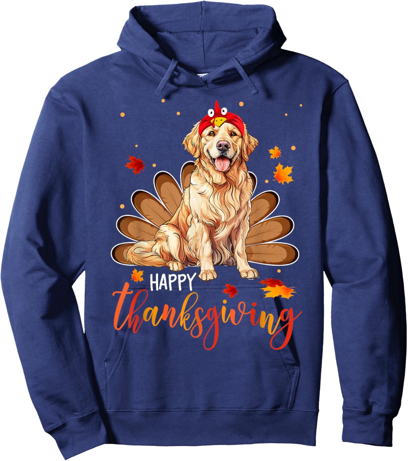 Cute Golden retriever Happy Thanksgiving turkey Dog Women Girls Kids Hoodie - Hoodie | Navy