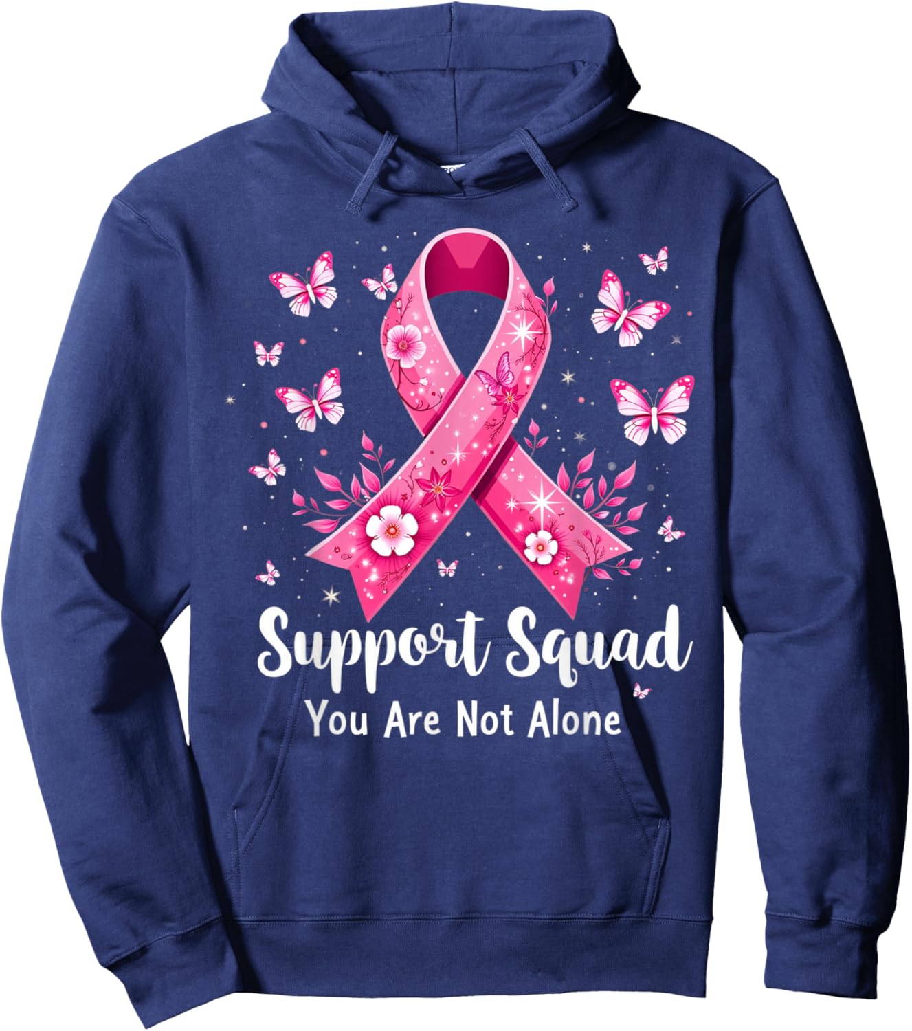 Support Squad Breast Cancer Awareness Butterfly Pink Ribbon Hoodie - Hoodie | Navy