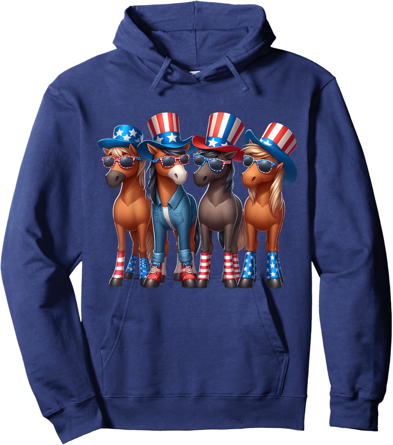 Funny Patriotic US Flag USA 4th Of July Horse Hoodie - Hoodie | Navy