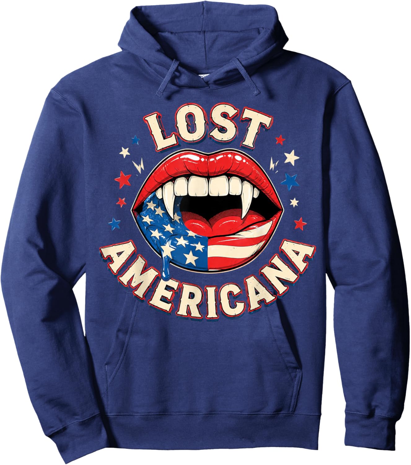 Lost Americana Vintage Vampire Patriotic Retro USA Hoodie - Hoodie | Navy