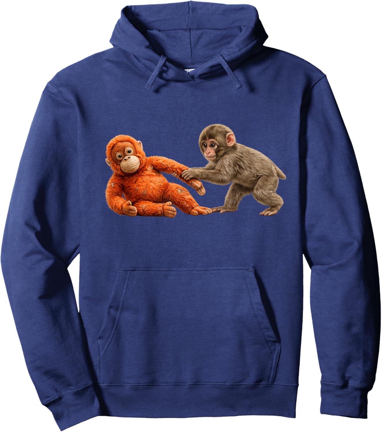 Baby Monkey Abandoned by Mother Hugging Plush Monkey Hoodie - Hoodie | Navy