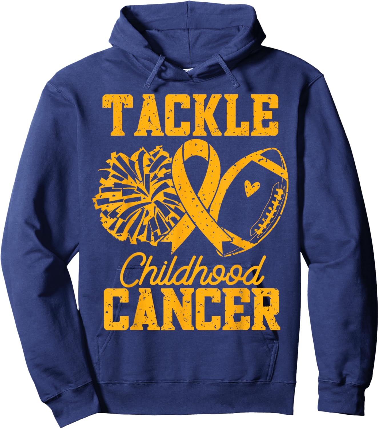 Gold Ribbon Football Tackle Childhood Cancer Awareness Hoodie - Hoodie | Navy