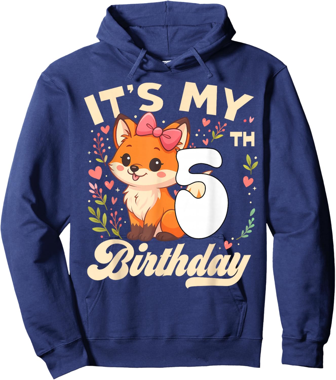 Fox Animal Lovers 5th Birthday Girl Fox B-Day 5 Years Old Hoodie - Hoodie | Navy