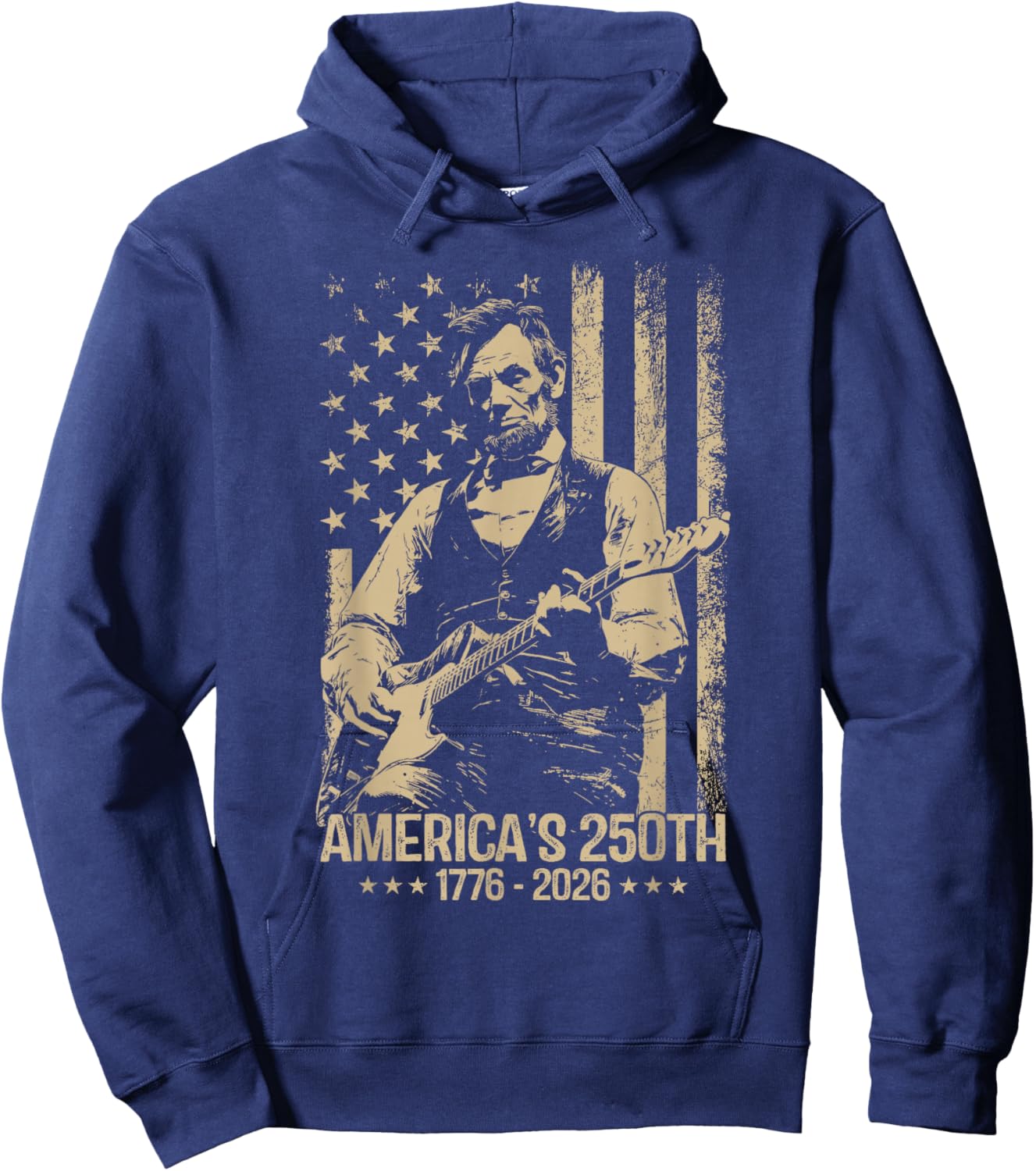 America's 250th Birthday Abraham Lincoln Playing Guitar Hoodie - Hoodie | Navy