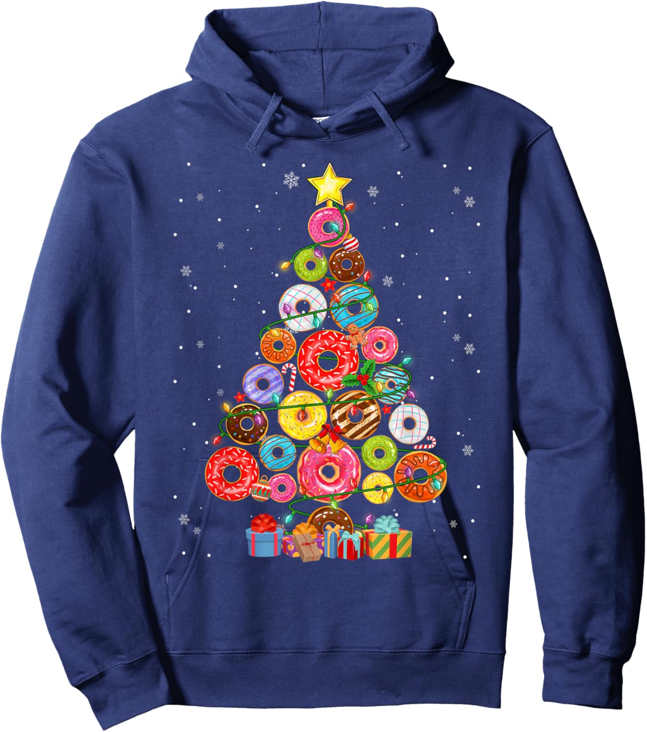 Funny Donuts Christmas Tree Lights Xmas PJS Boys Kids Girls Hoodie - Hoodie | Navy