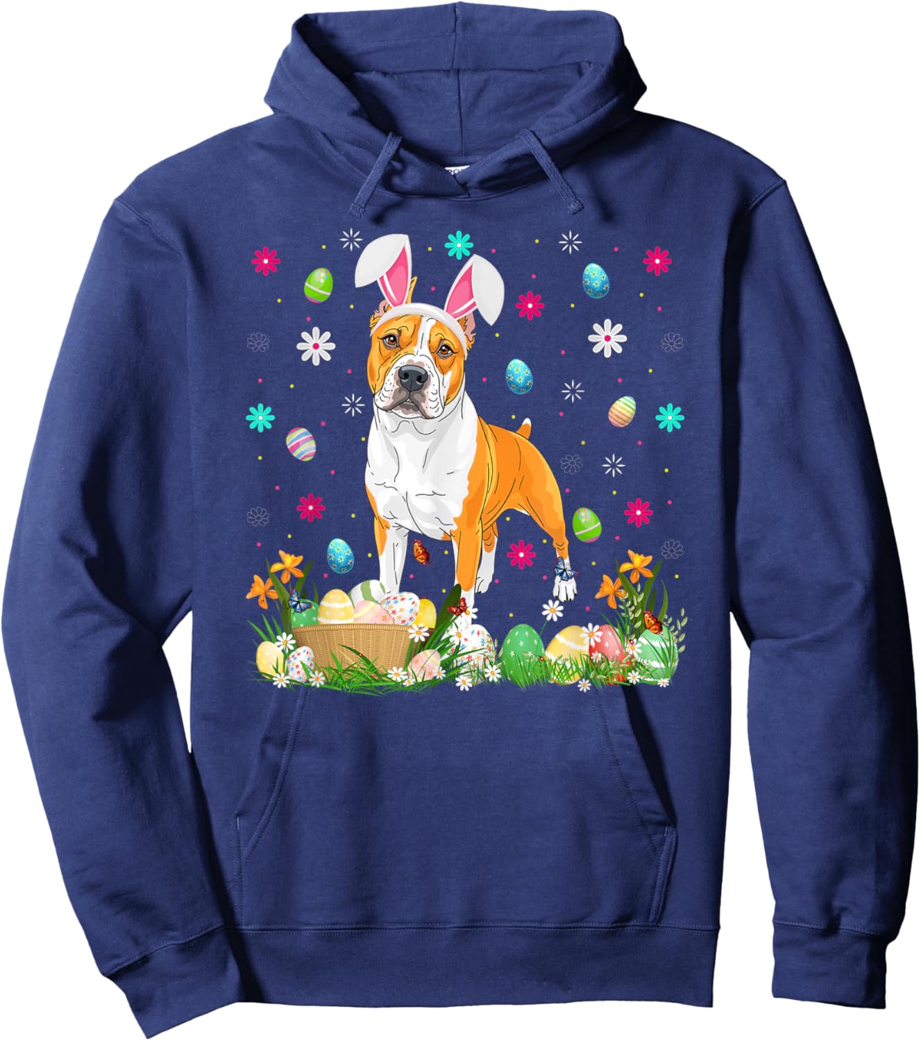 American Staffordshire Terrier Dog Easter Egg Hunt Bunny Hoodie - Hoodie | Navy