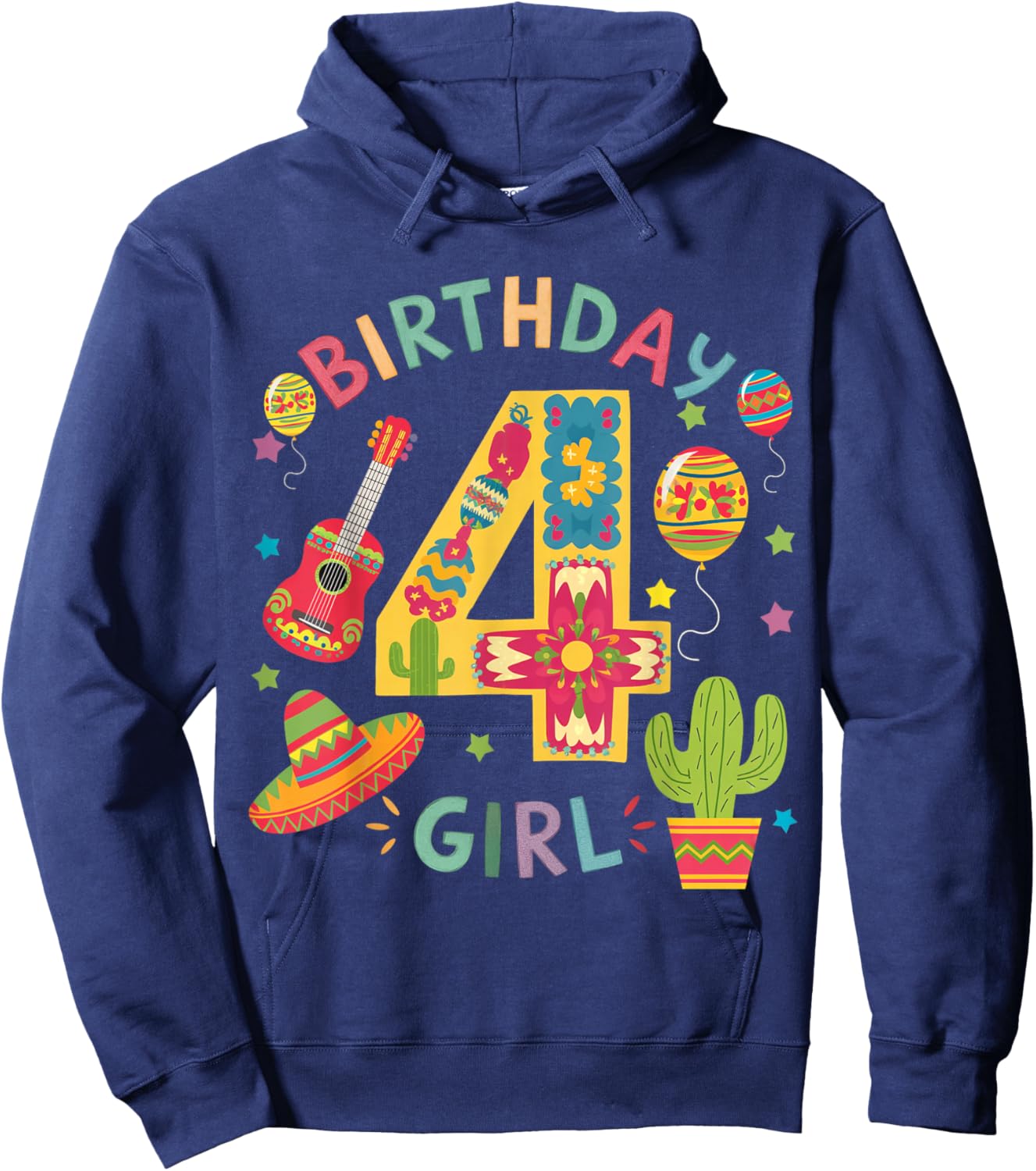 Fun Mexican Themed party 4th birthday Fiesta 4 Year Old Girl Hoodie - Hoodie | Navy