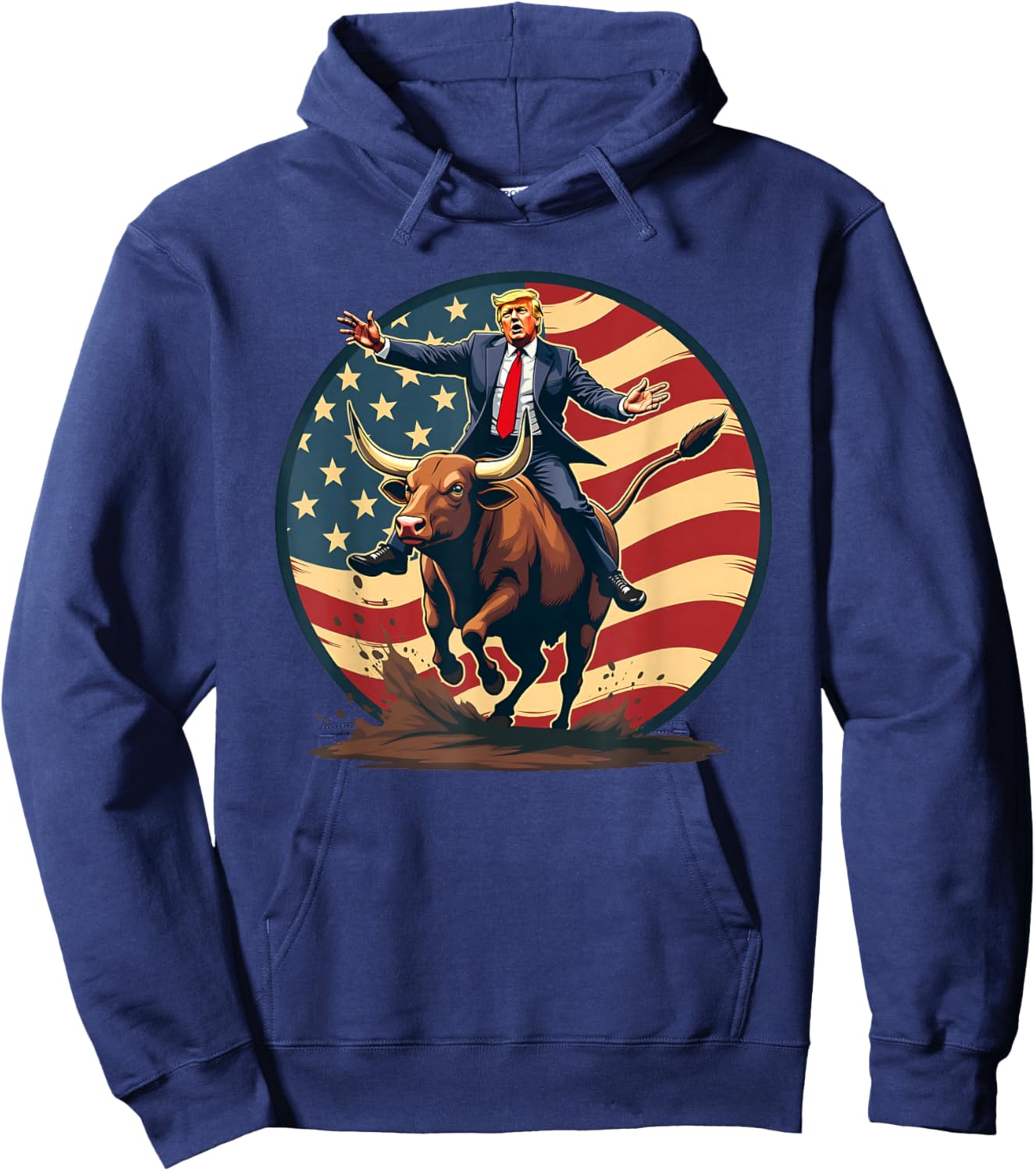 Trump Bull Rider American Flag USA Riding Rodeo Cowboy Hoodie - Hoodie | Navy