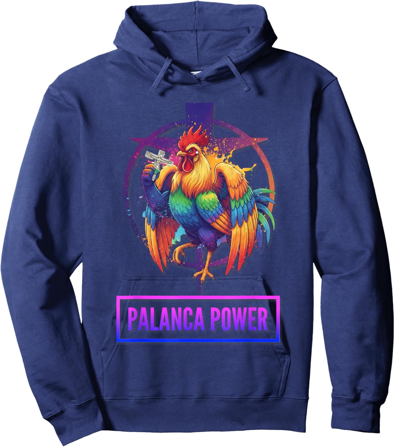 DeColores Cursillo Rainbow Rooster Catholic Hoodie - Hoodie | Navy