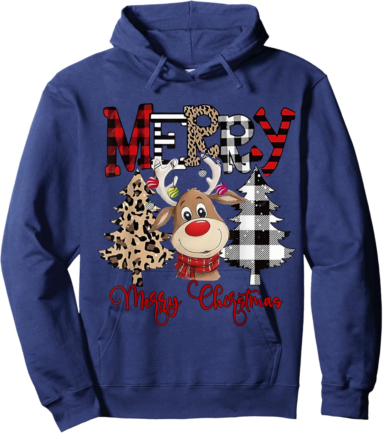 Funny Christmas Cartoon Cute Reindeer Hoodie - Hoodie | Navy