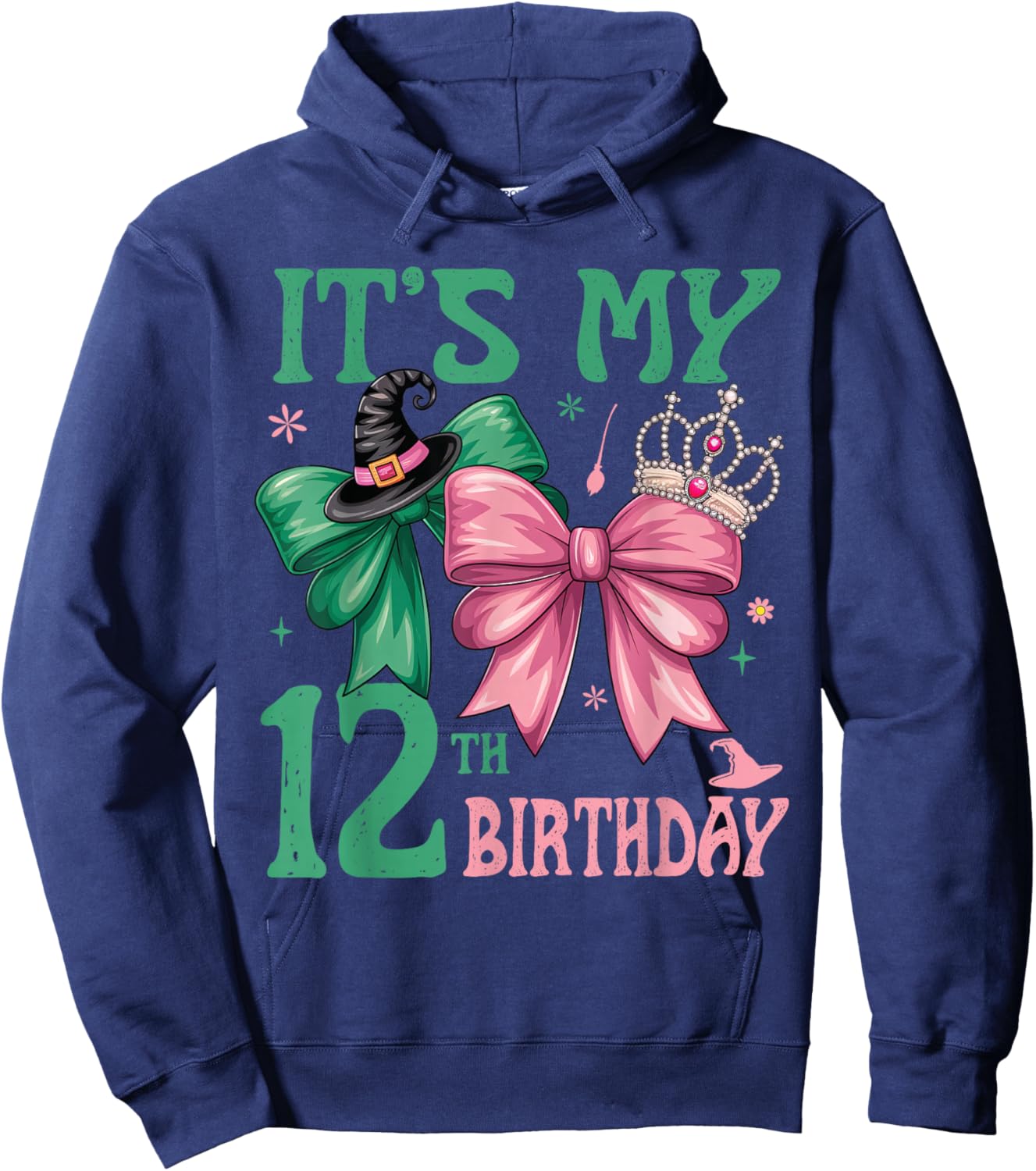 12th Birthday Girl Its My 12th Birthday Witch Pink and Green Hoodie - Hoodie | Navy