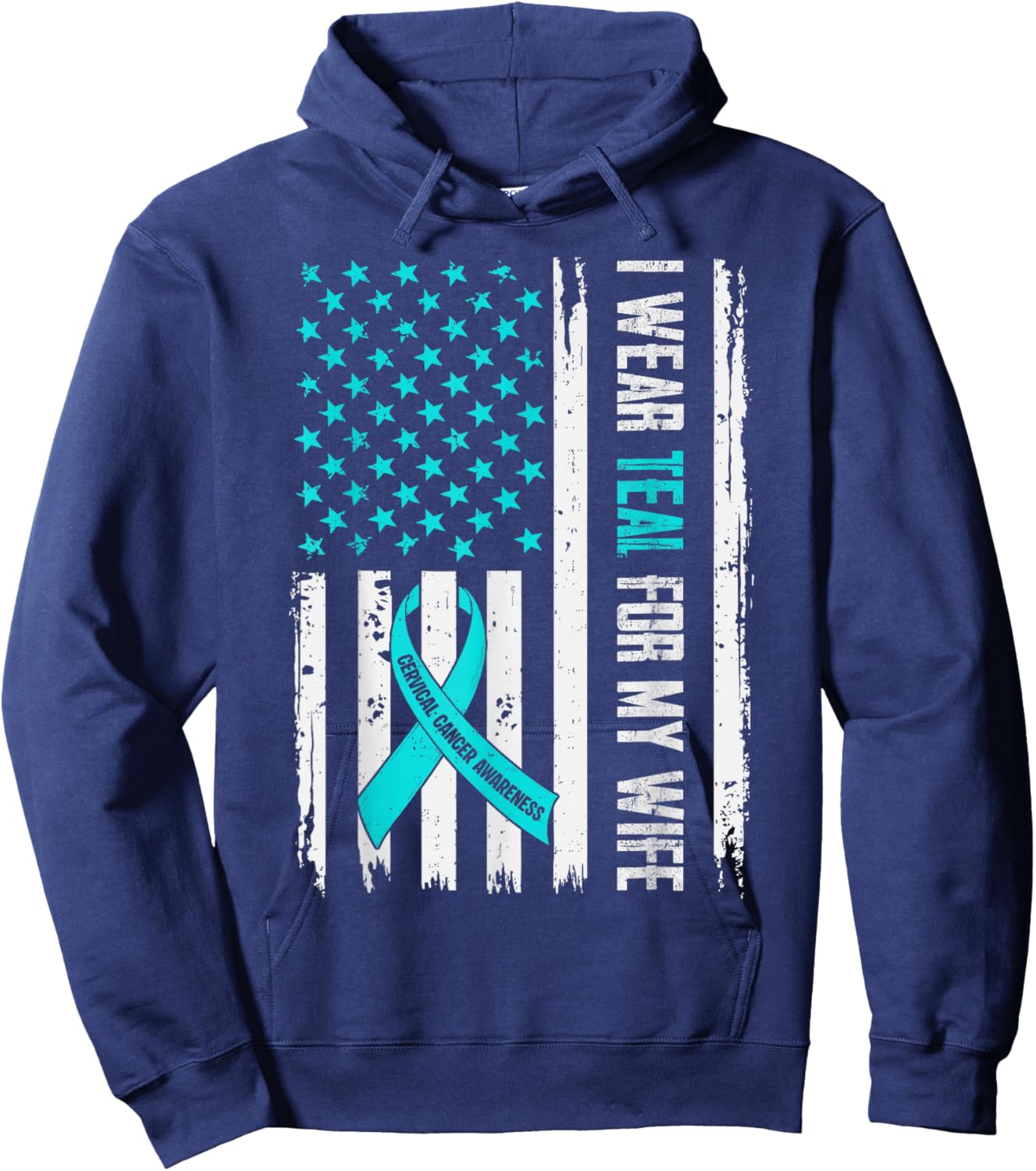 I Wear Teal for My Wife Cervical Cancer Awareness Husband Hoodie - Hoodie | Navy