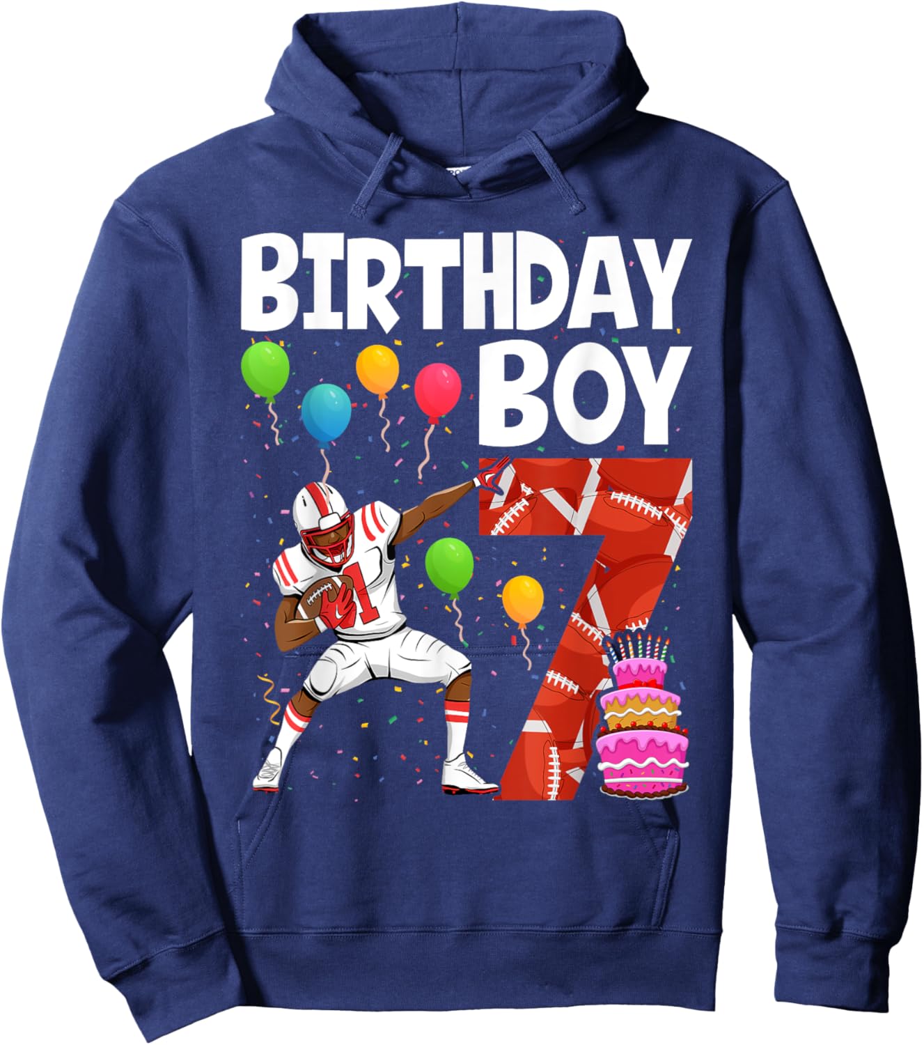 7 Years Old Boy Football Player 7th Football Birthday Boys Hoodie - Hoodie | Navy