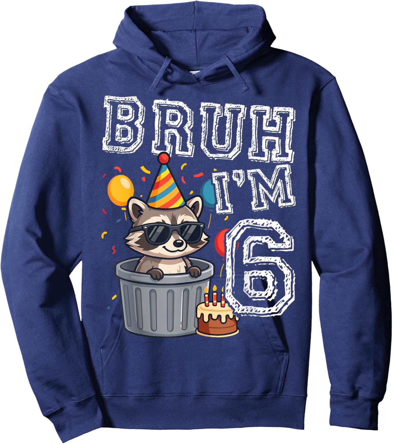 Bruh I'm 6 Raccoon 6th Birthday Kids Hoodie - Hoodie | Navy