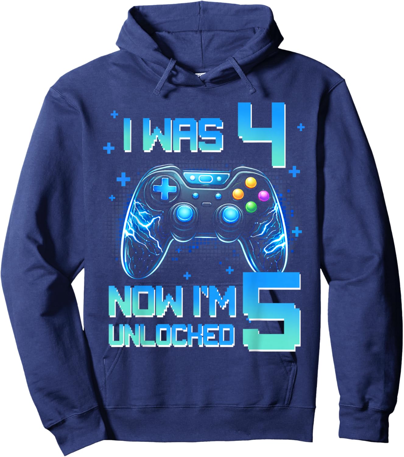 I was 4 Now I'm 5 Gamer 5th Birthday Controller Gaming Hoodie - Hoodie | Navy