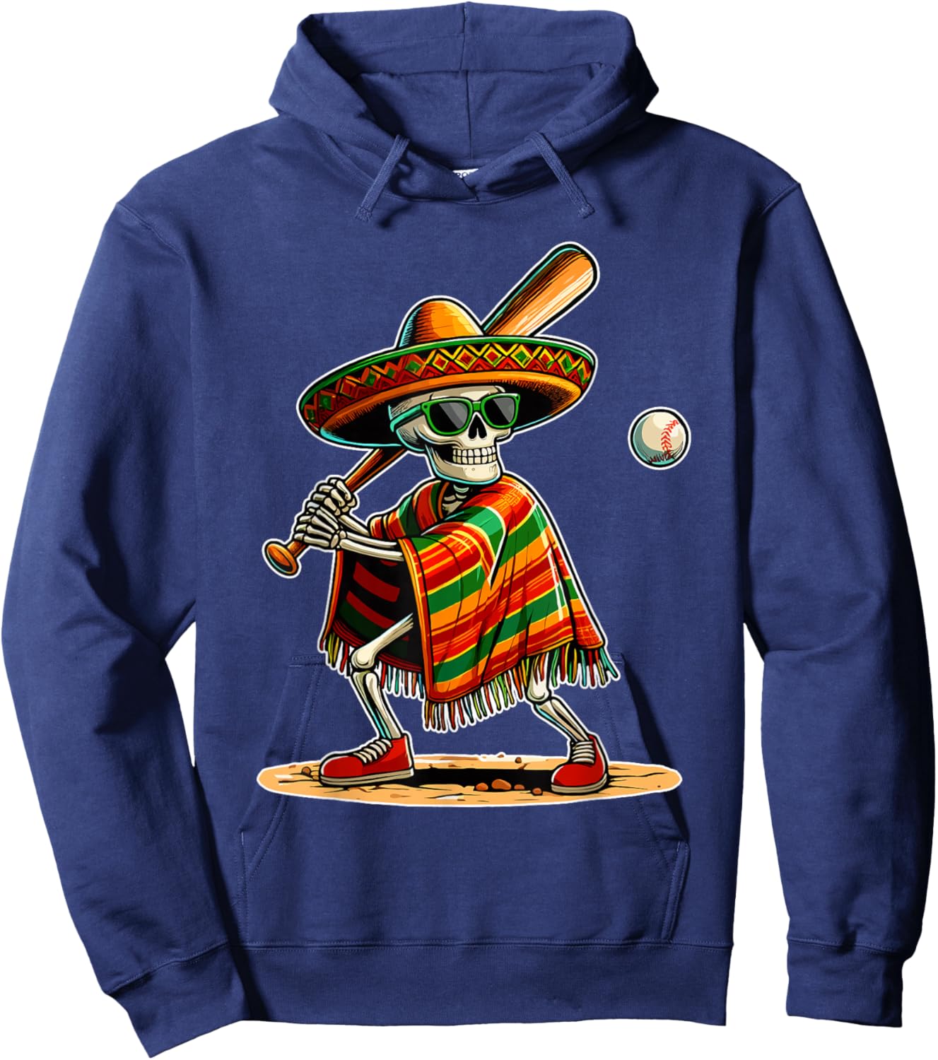 Baseball Skeleton Mexican Sombrero Cinco De Mayo Hoodie - Hoodie | Navy