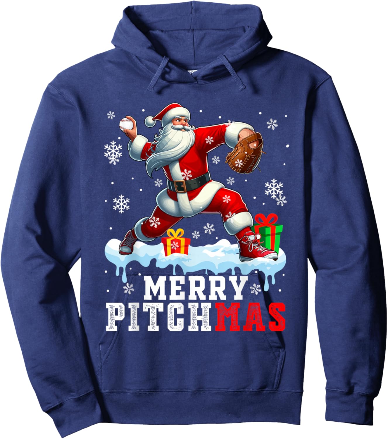 Merry Pitchmas Christmas Santa Pitcher Playing Baseball Hoodie - Hoodie | Navy