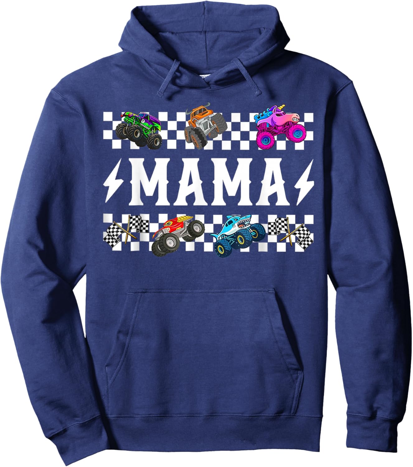 Mama Retro Monster Truck Family Crew Birthday Matching Hoodie - Hoodie | Navy