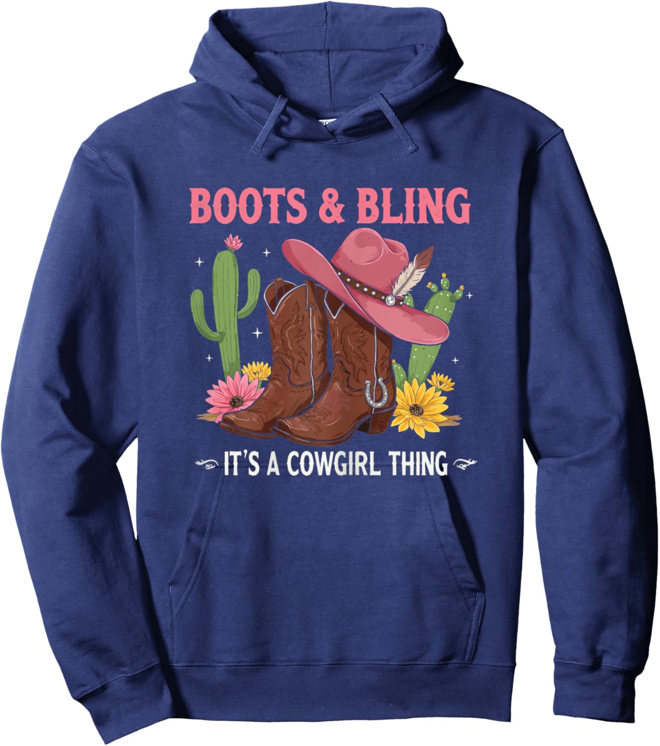 Howdy Country Rodeo Girl Western Boots & Bling its a Cowgirl Hoodie - Hoodie | Navy
