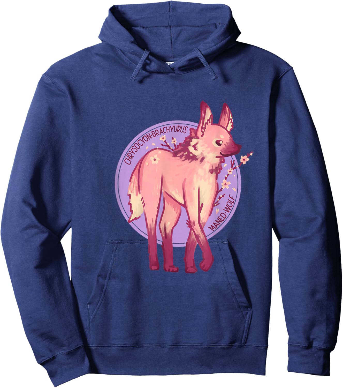 Cute Pink Maned Wolf Fox Dog Cherry Blossom Flowers Hoodie - Hoodie | Navy