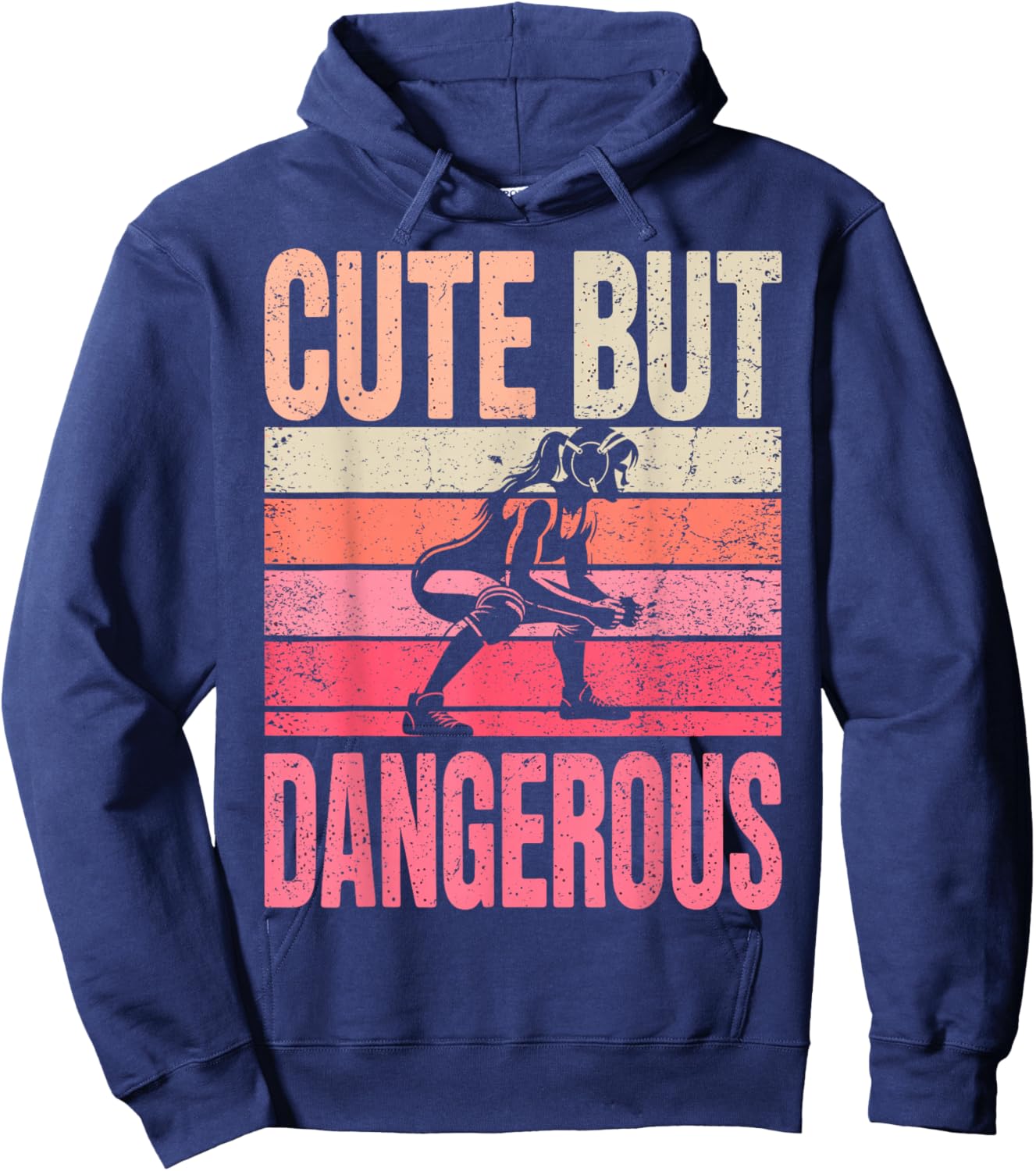 Vintage Cute But Dangerous Wrestler Girl Wrestling Hoodie - Hoodie | Navy