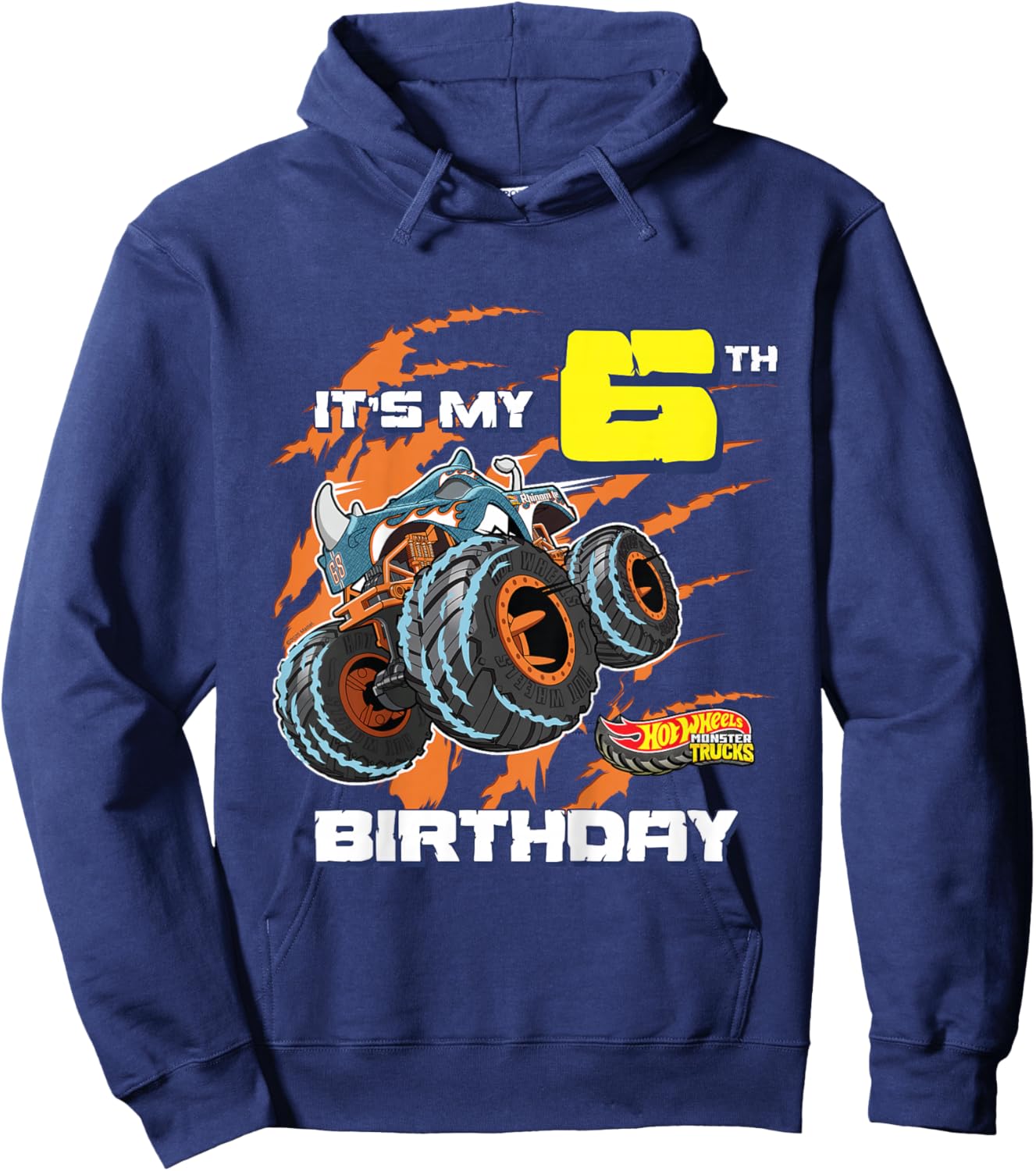 Kids Hot Wheels Monster Trucks - It's My 6th Birthday Hoodie - Hoodie | Navy
