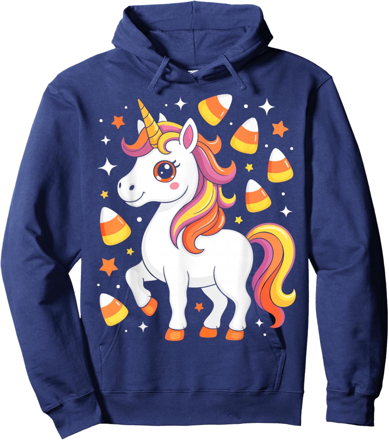 Unicorn Candy Corn Shirt Men Women Kids Halloween Costume Hoodie - Hoodie | Navy