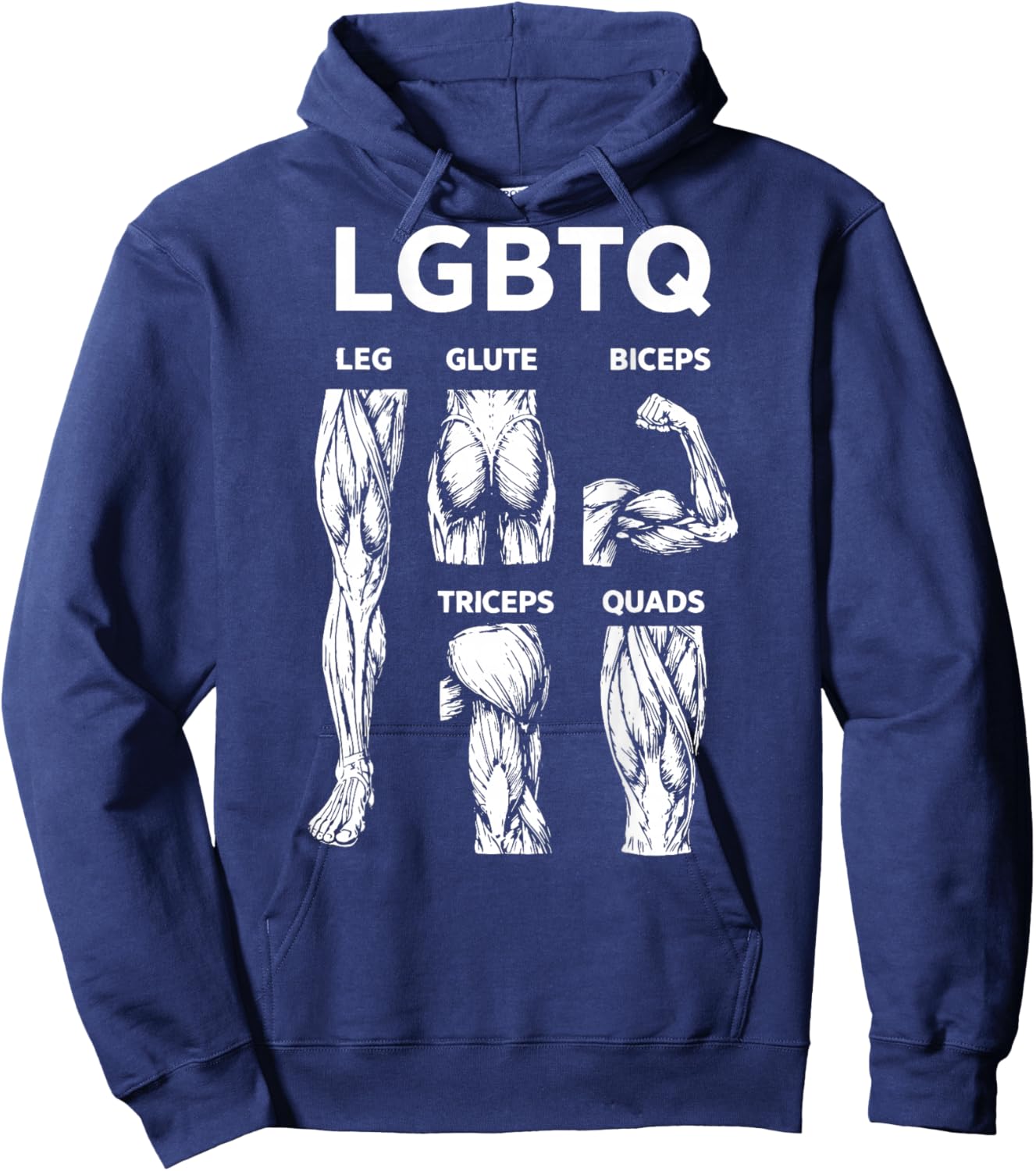 (On Back) LGBTQ Legs Glutes Biceps Triceps Quads Gym Workout Hoodie - Hoodie | Navy