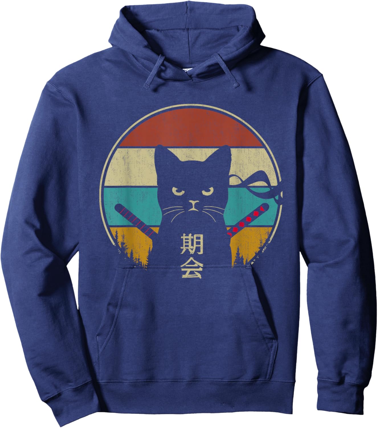 Japanese Cat Vintage Style Kawaii Retro Kitten Lover Hoodie - Hoodie | Navy