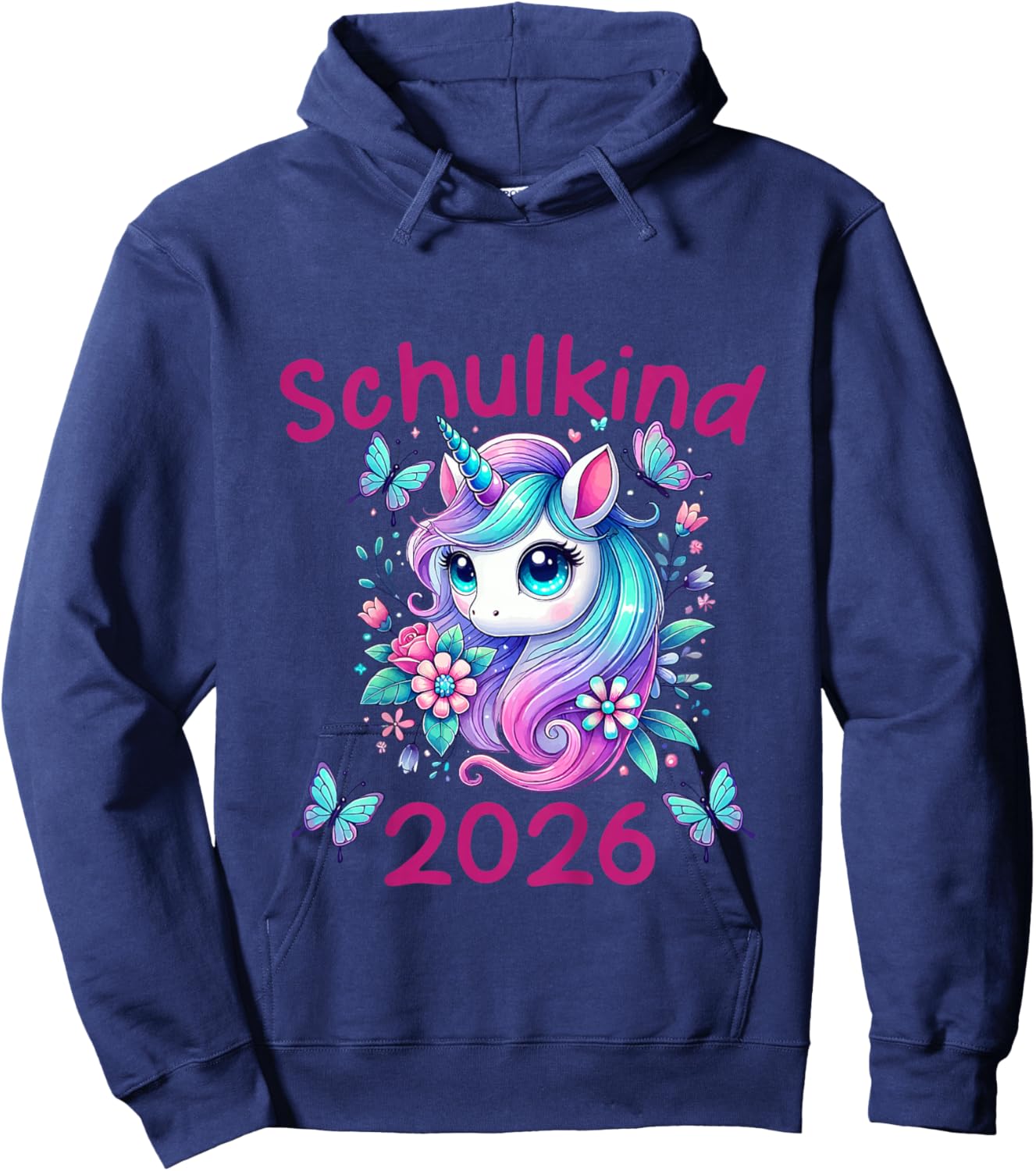 Kinder Mädchen Einhorn Schulanfang Schulkind 2026 Hoodie - Hoodie | Navy