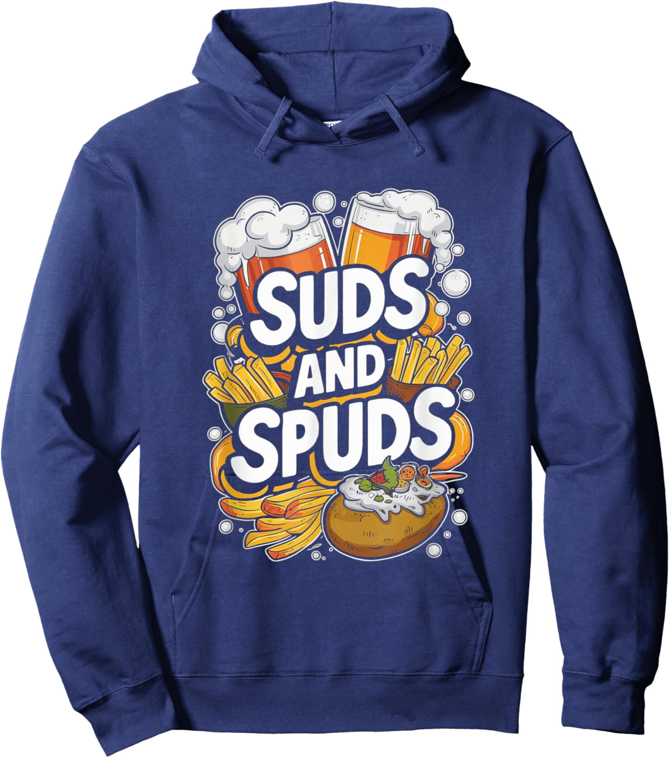 Suds and Spuds Enjoyment Celebration Cool Beer and Snacks Hoodie - Hoodie | Navy