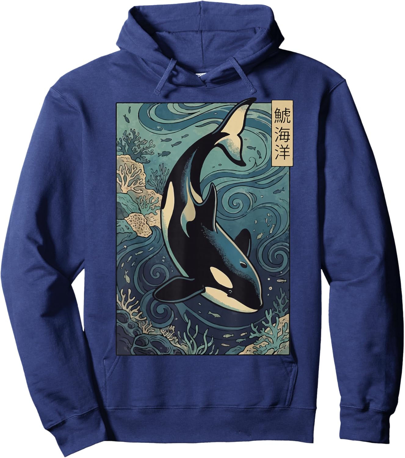 Orca Whale Japanese Hoodie - Hoodie | Navy
