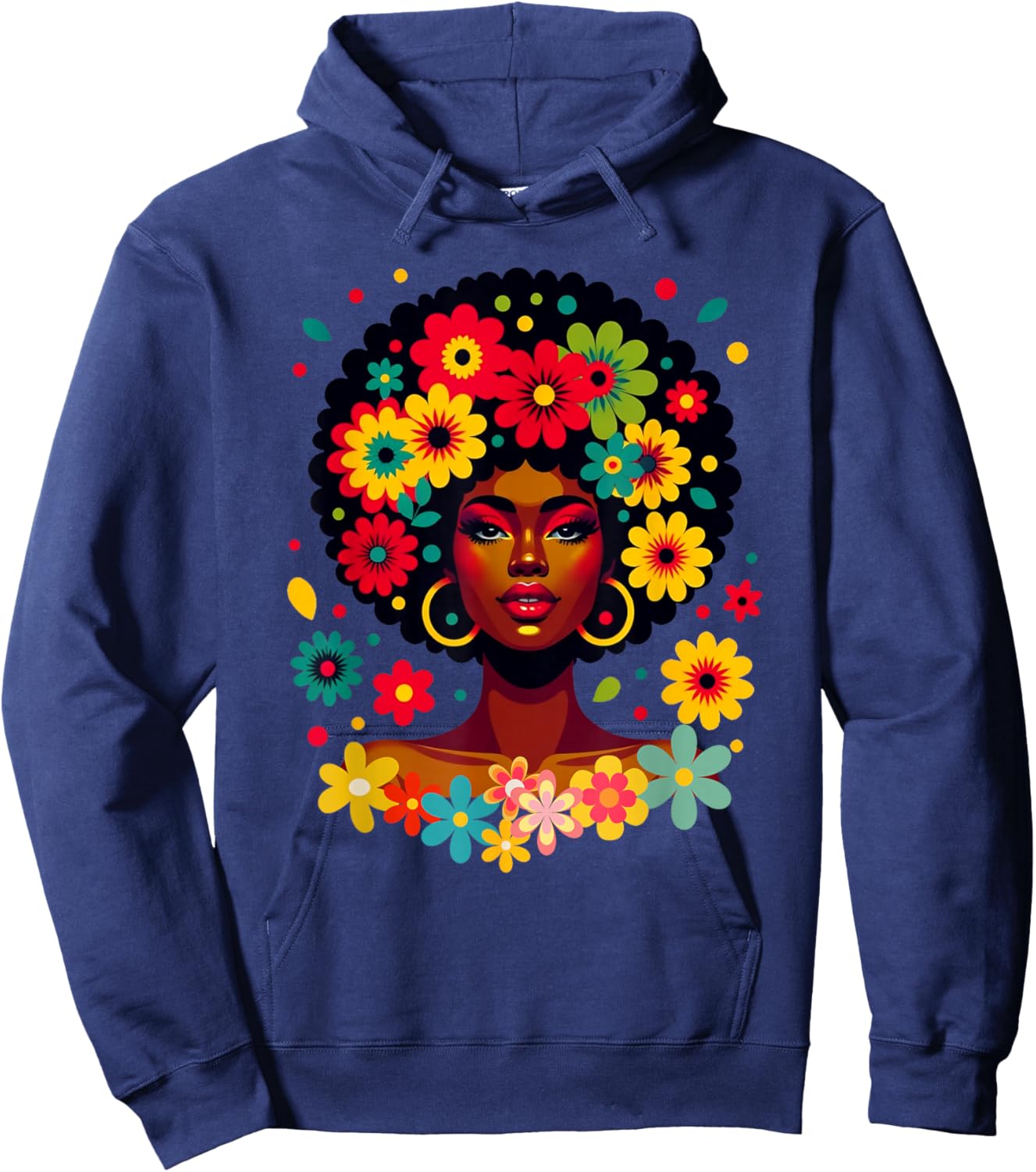 Groovy Black Woman Melanin With Flowers Afro Pride Hoodie - Hoodie | Navy