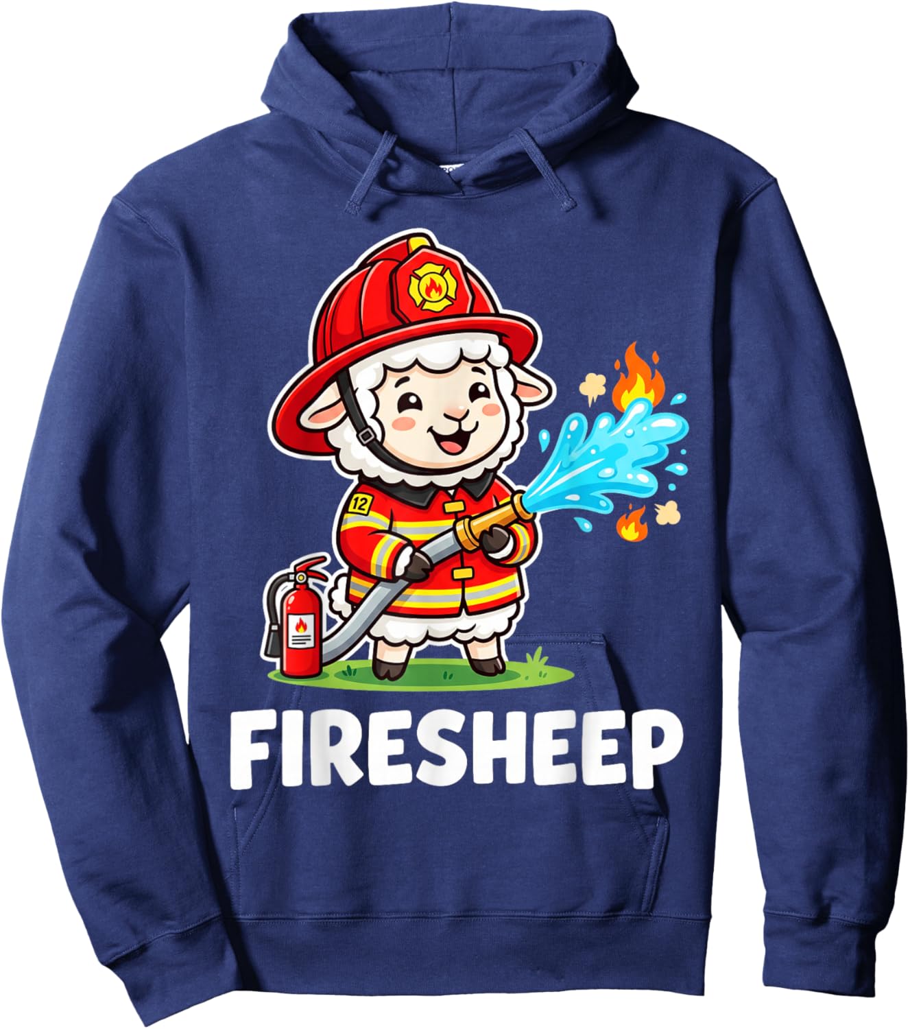 Fire Fighter Sheep Lamb Cattle Livestock Firefighter Mascot Hoodie - Hoodie | Navy