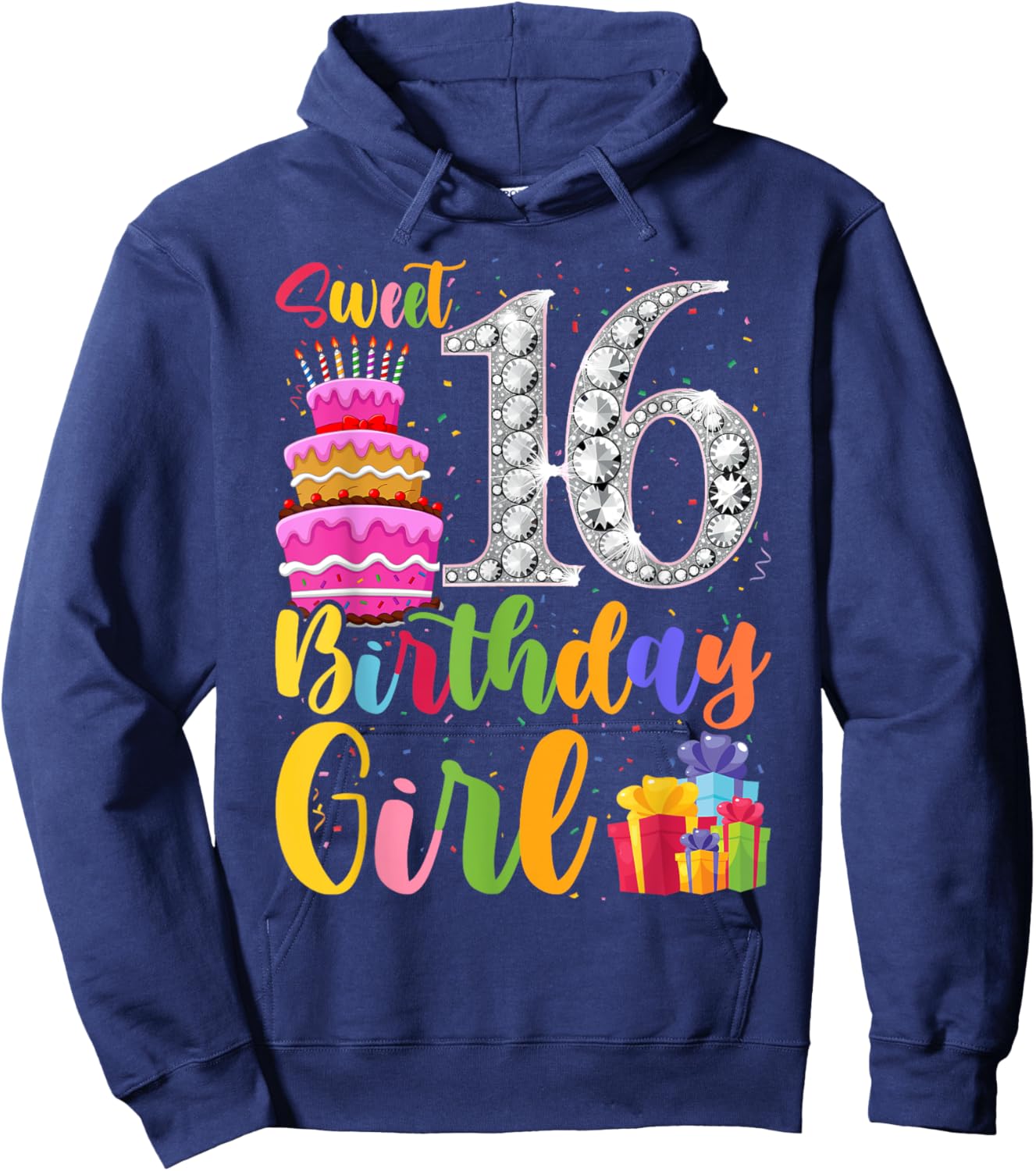 Cute Pink Black "Sweet 16" Style I 16th Birthday Idea Hoodie - Hoodie | Navy