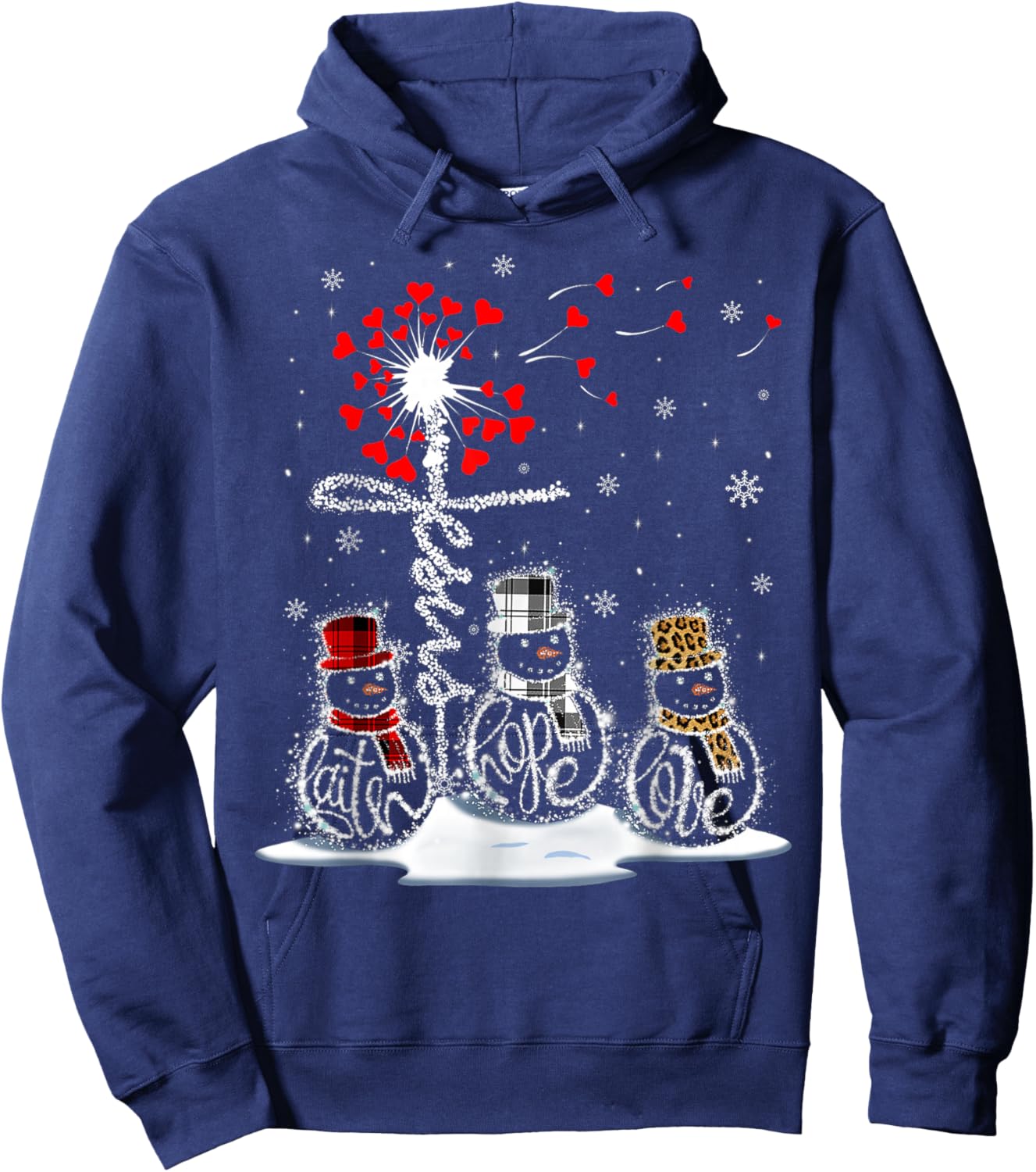 Funny Christmas 2025 Faith Hope Love Snowman Christian Cross Hoodie - Hoodie | Navy