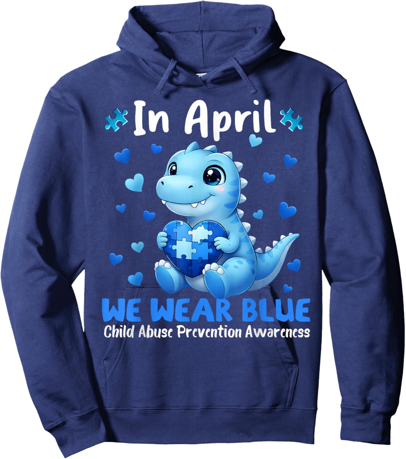 April We Wear Blue Puzzle Dinosaur Child Abuse Prevention Hoodie - Hoodie | Navy