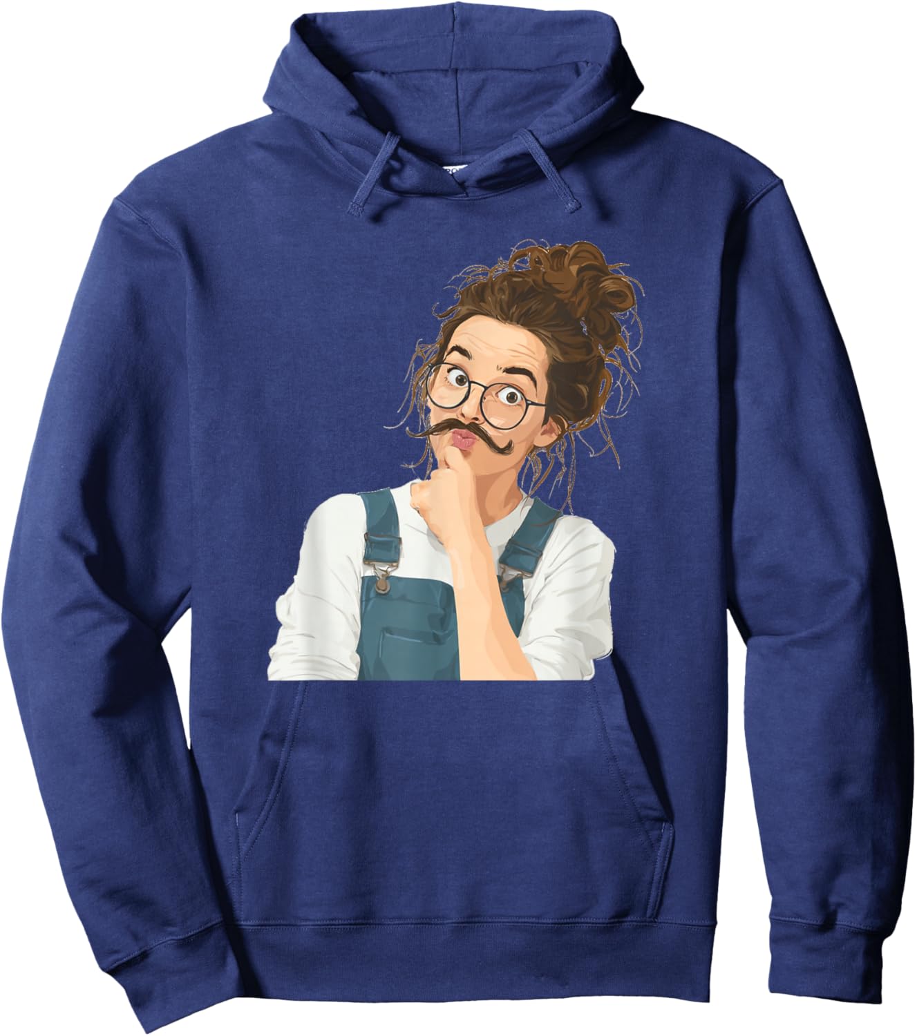 Funny Draft Art Girl with Mustache Beard Hoodie - Hoodie | Navy