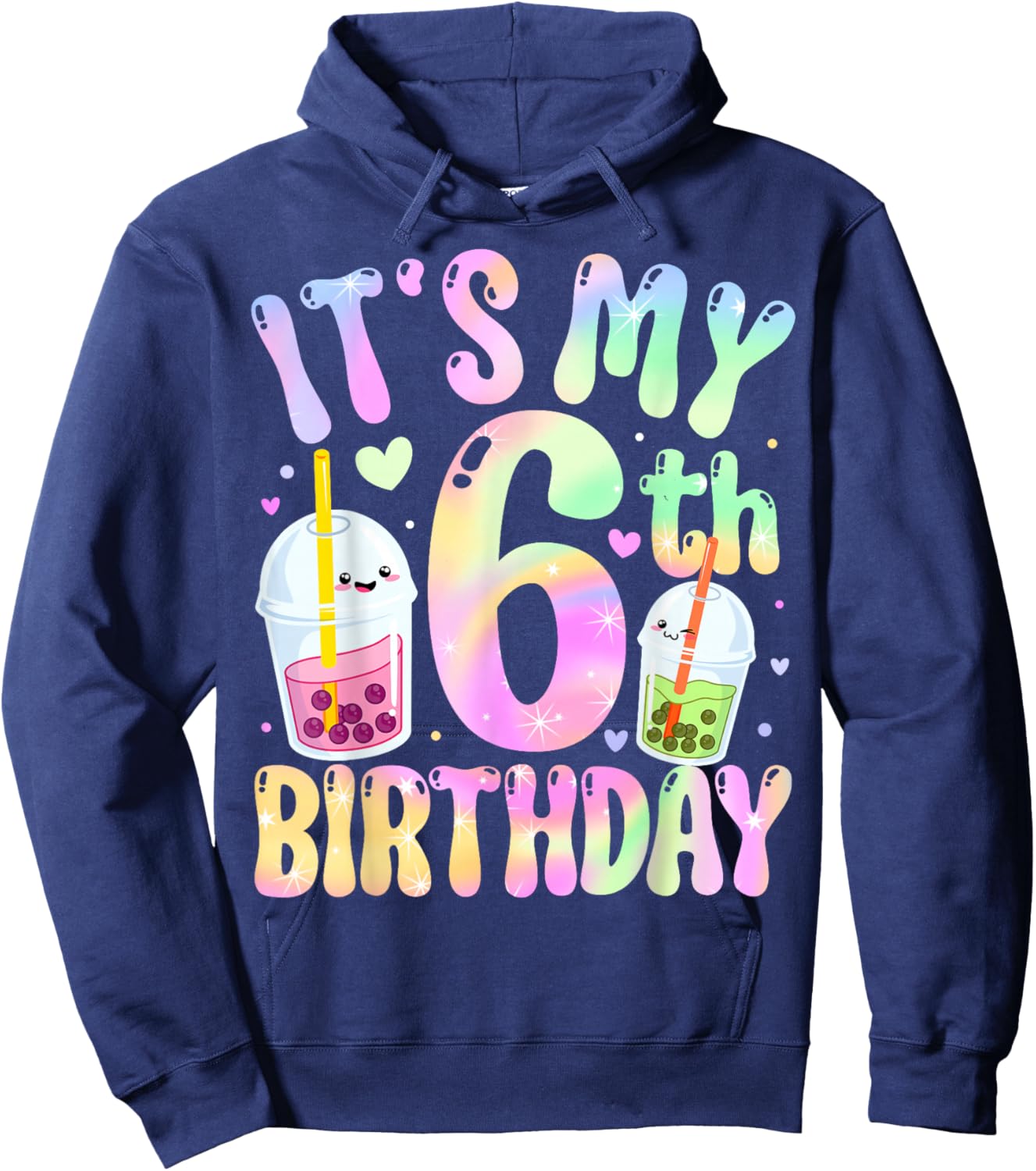 It's My 6th Birthday Bubble Boba Tea Party 6 Year Old Girl Hoodie - Hoodie | Navy