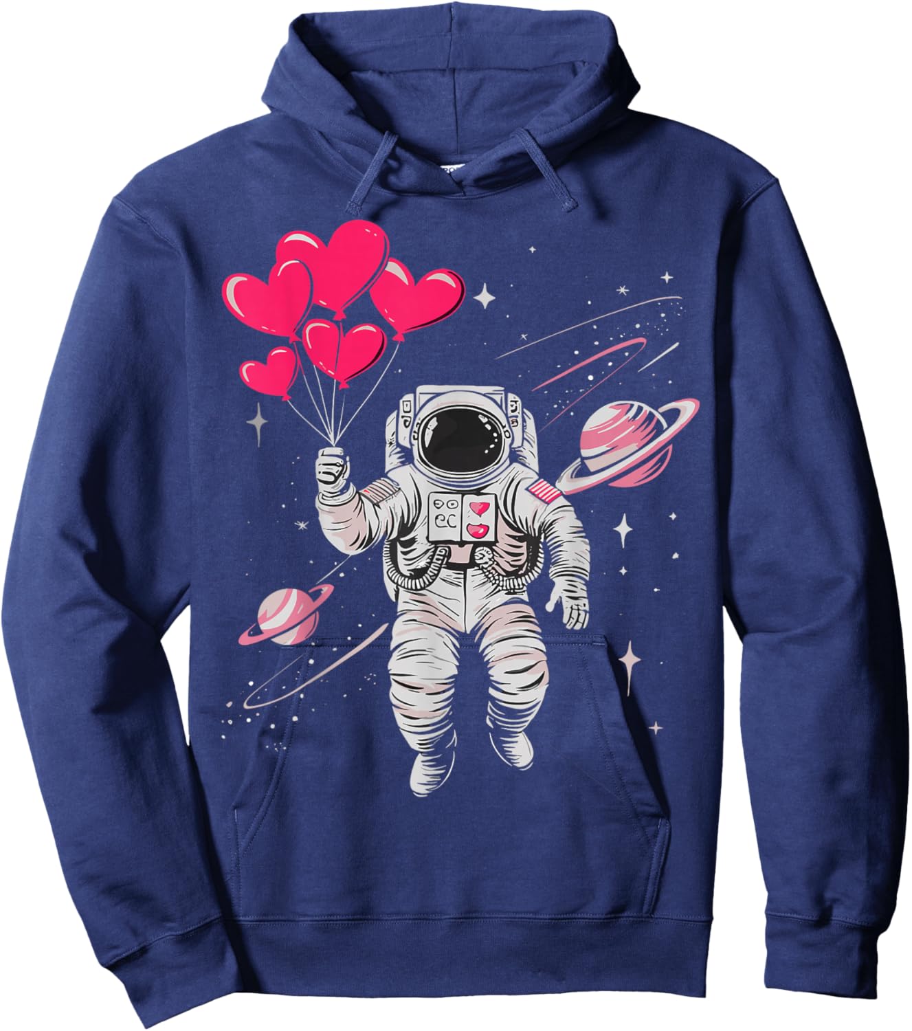Valentines Day Space Astronaut Heart Balloons Toddler Boys Hoodie - Hoodie | Navy
