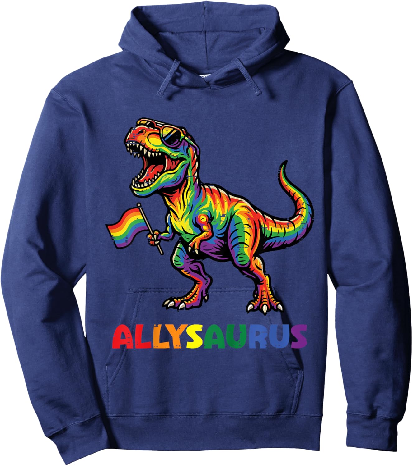 Kids Rainbow Dino Flag Allysaurus LGBTQ Ally Gay Pride Boys Kids Hoodie - Hoodie | Navy