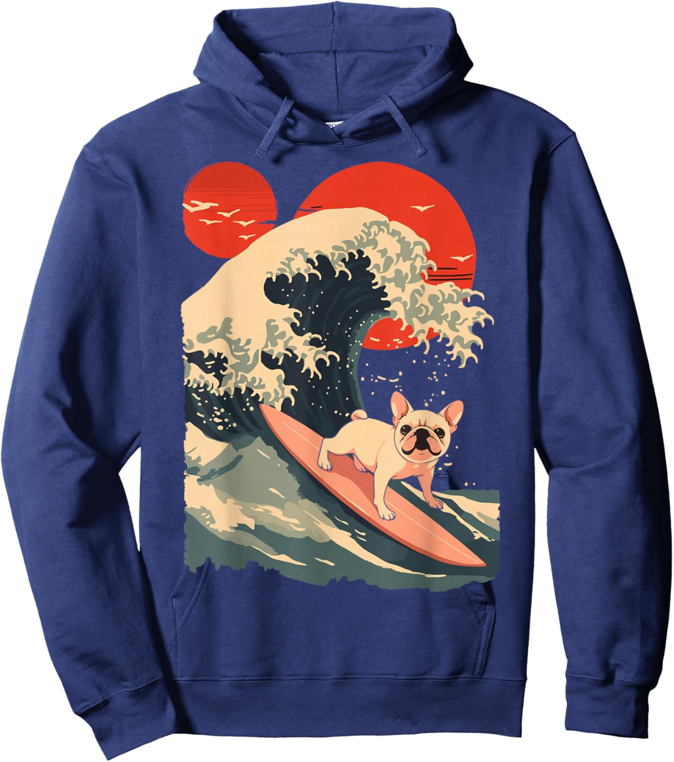 French Bulldog Surfing Japanese Hoodie - Hoodie | Navy