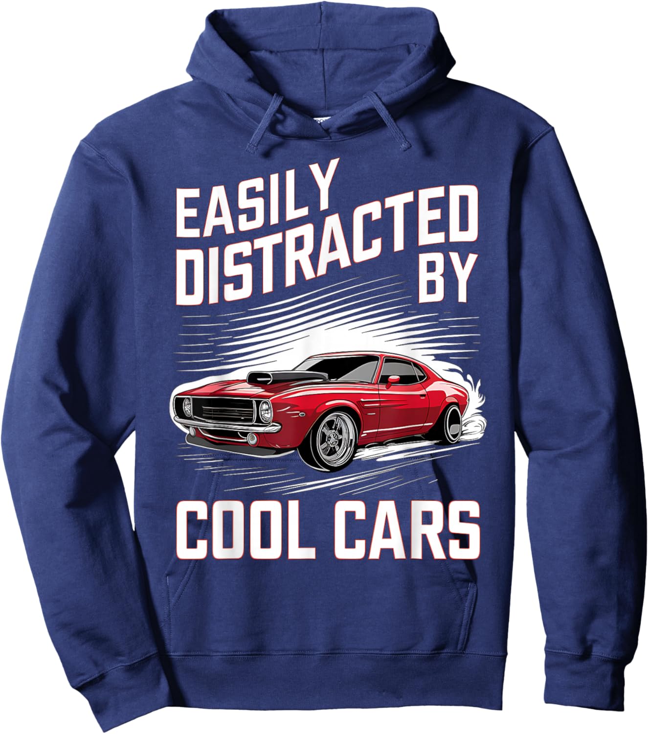 Boys Vintage Muscle Car Easily Distracted by Cool Cars Hoodie - Hoodie | Navy